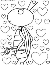 Happy Valentine's Day Coloring Pages Grasshopper With Hearts